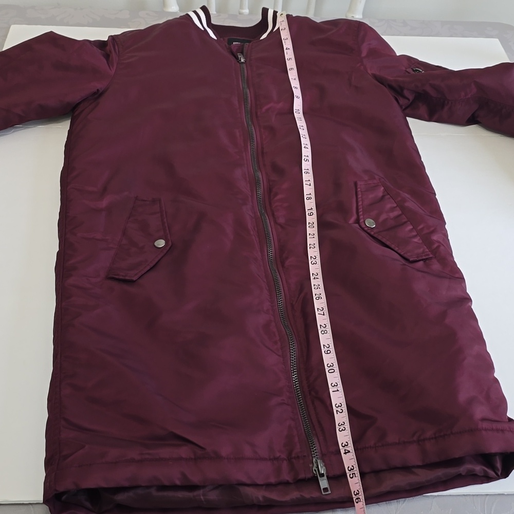 Forever 21 Men Longline Bomber Jacket Burgundy Size XS - Picture 12 of 15
